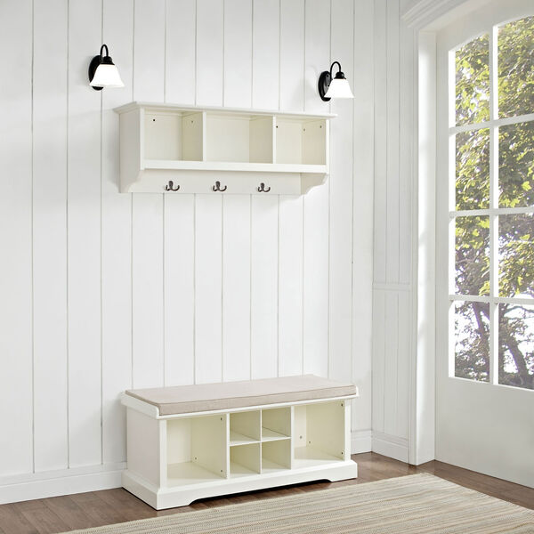 Hayden White Two Piece Entryway Bench and Shelf Set, image 3