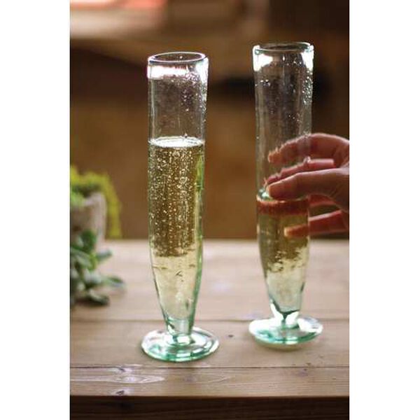 Green Tall Recycled Champagne Flute, Set of Six, image 1