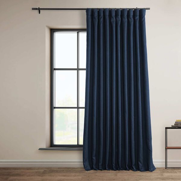 Nightfall Blue Faux Linen Extra Wide Room Darkening Single Panel Curtain, image 1