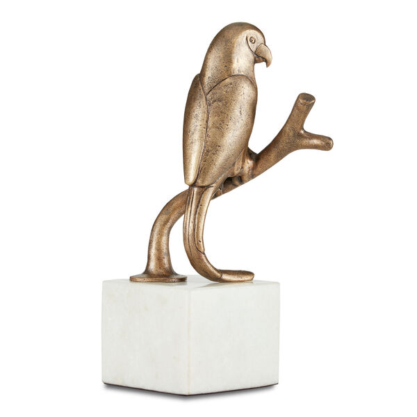 Zazu Antique Brass Parrot Figurine on White Marble Base, image 2