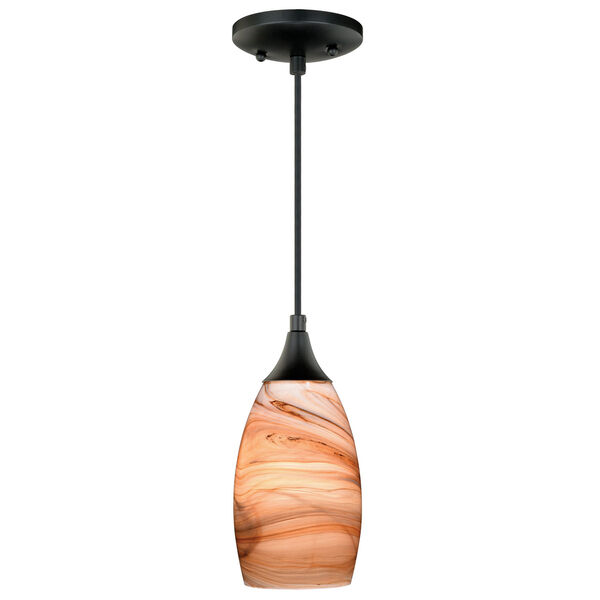 Milano Oil Rubbed Bronze One-Light Mini Pendant with Toffee Swirl Glass, image 1