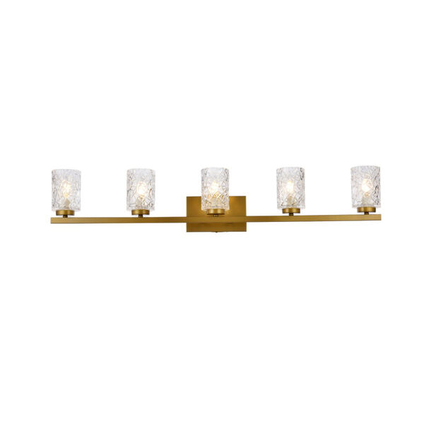 Cassie Brass and Clear Shade Five-Light Bath Vanity, image 1