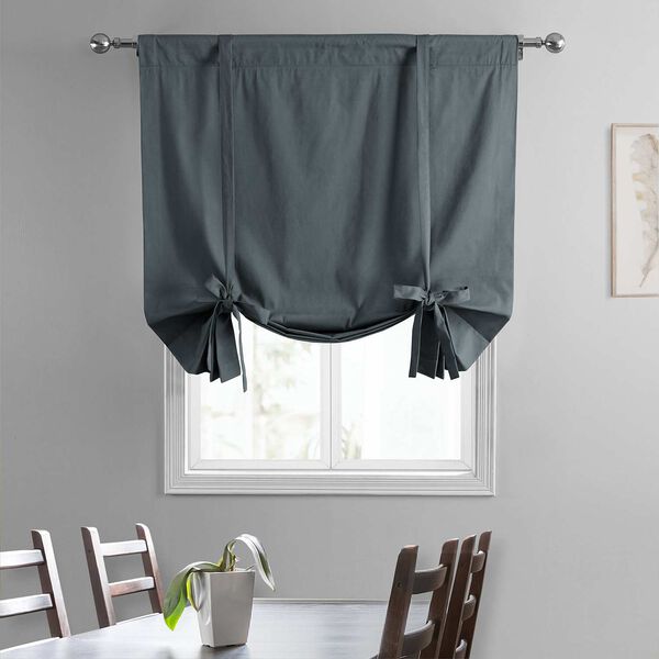 Business Gray Solid Cotton Tie-Up Window Shade Single Panel, image 2