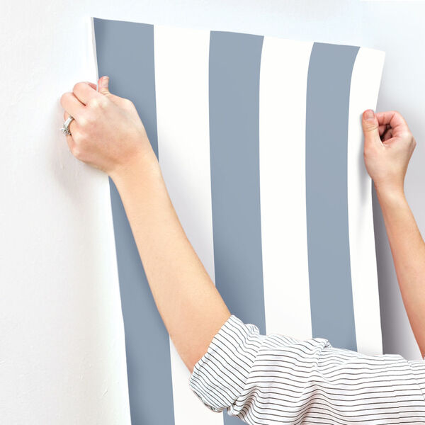 Waters Edge Blue Awning Stripe Pre Pasted Wallpaper, image 4