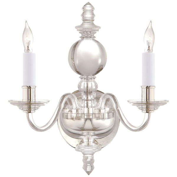 George Ii Double Sconce in Crystal with Polished Nickel by Chapman and Myers, image 1