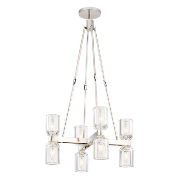 Lucian Polished Nickel Eight-Light Chandelier with Clear Crystal Shades, image 1