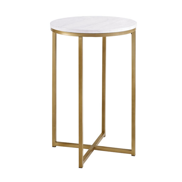 16-Inch Round Side Table - Marble/Gold, image 3