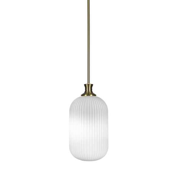 Carina New Age Brass One-Light 15-Inch Stem Hung Mini Pendant with Opal Frosted Glass, image 1