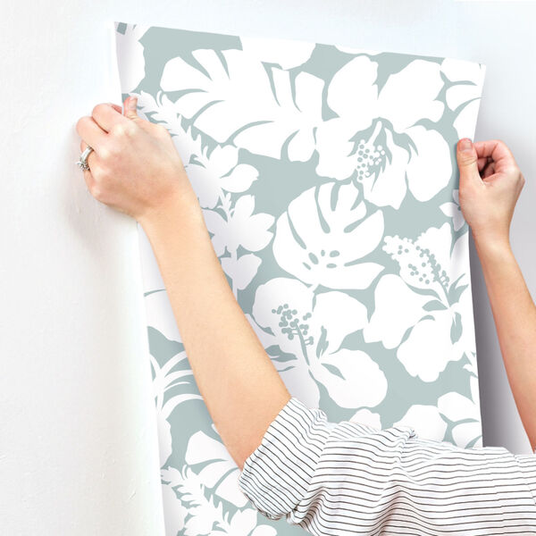 Waters Edge Light Gray Hibiscus Arboretum Pre Pasted Wallpaper - SAMPLE SWATCH ONLY, image 4