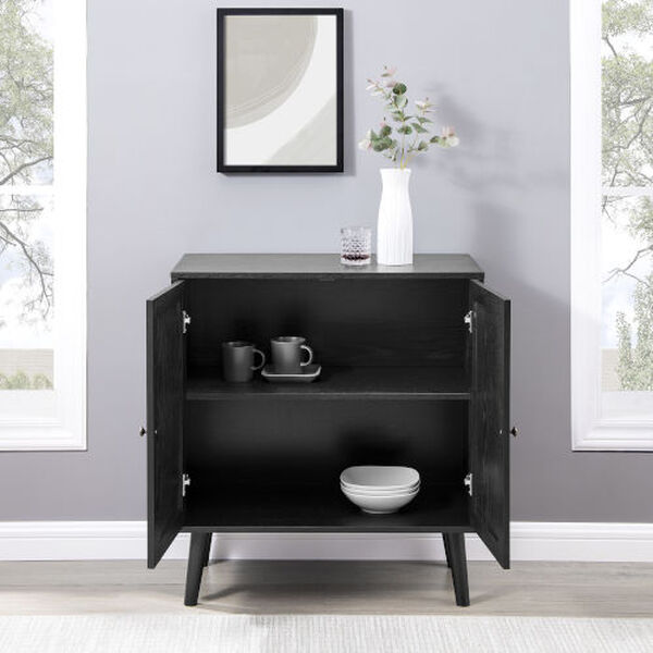Black Solid Wood and Rattan Accent Cabinet with Two Doors, image 4