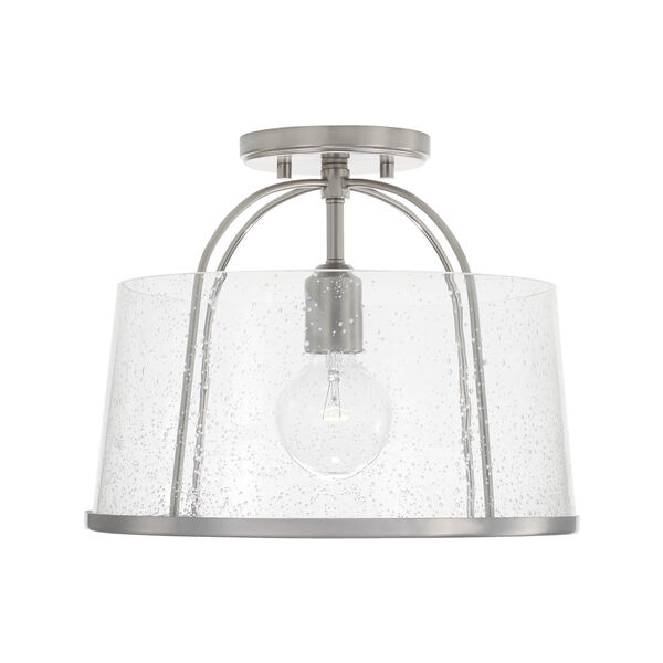 HomePlace Madison Brushed Nickel One-Light Semi-Flush or Pendant with Clear Seeded Glass, image 1