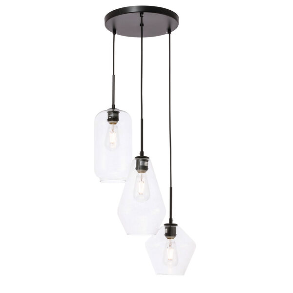 Gene Black 17-Inch Three-Light Pendant with Clear Glass, image 6