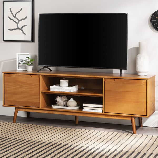 Adair Caramel Solid Wood TV Stand with Two Doors, image 1