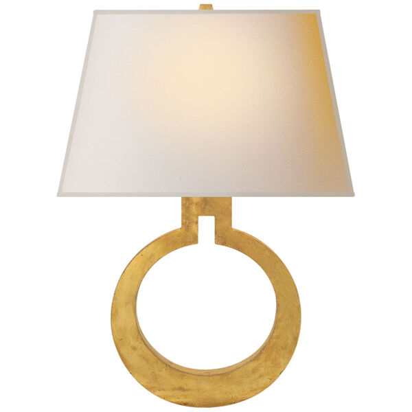 Ring Form Large Wall Sconce in Gild with Natural Paper Shade by Chapman and Myers, image 1