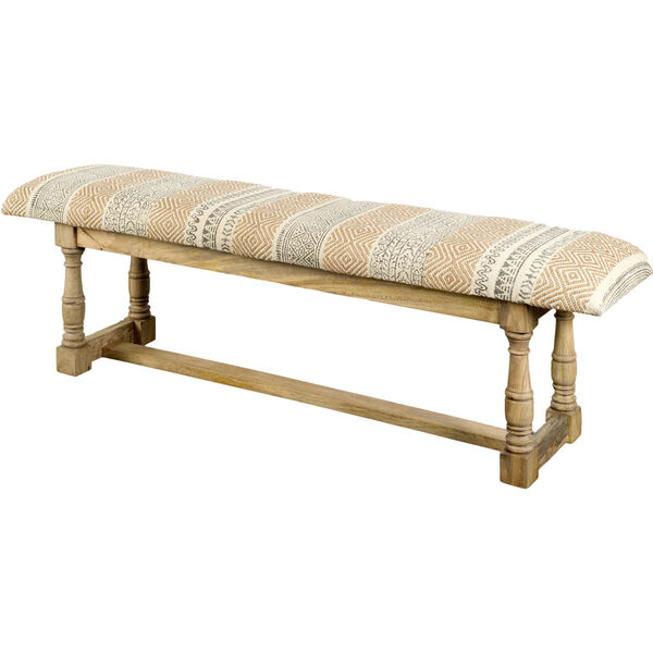 Greenfield II Brown Patterned Upholstered Wood Frame Bench, image 1
