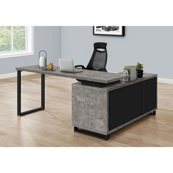 Grey and Black Computer Desk with Drawers and Shelves, image 3