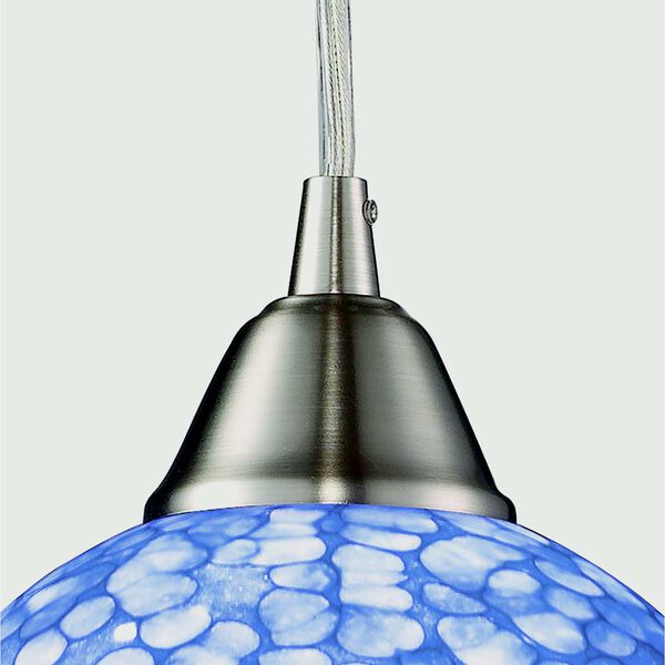 Cira Satin Nickel One-Light Pendant with Pebbled Blue Glass, image 3