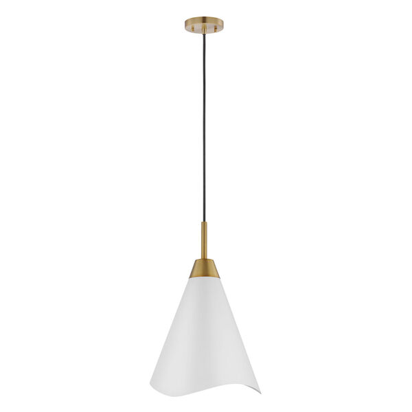 Tango Matte White and Burnished Brass 12-Inch One-Light Pendant, image 3