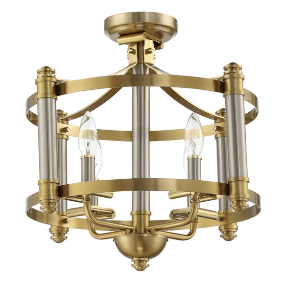 Stanza Brushed Polished Nickel and Satin Brass Four-Light Semi Flush, image 4