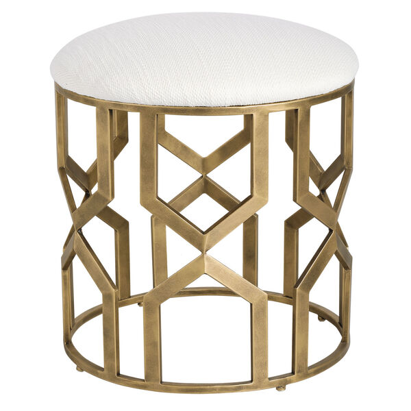 Trellis Antique Brushed Brass 18-Inch Geometric Accent Stool, image 1