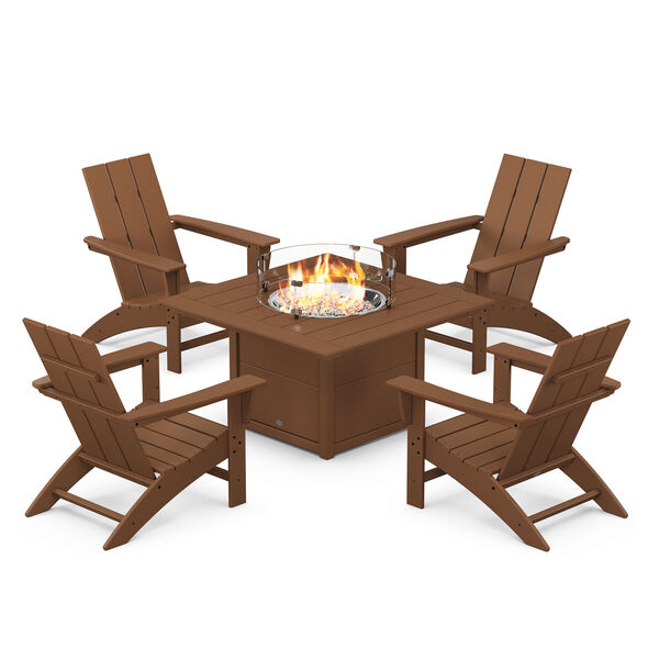 Teak Adirondack Chair Conversation Set with Fire Pit Table, 5-Piece, image 1