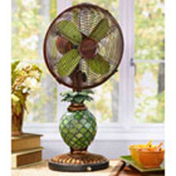 Antique Green / Brown 10 Inch Table Fan Mosaic Glass Pineapple, image 1