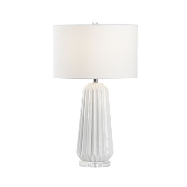 White Glaze and Clear One-Light Ribbed Ceramic Table Lamp, image 1