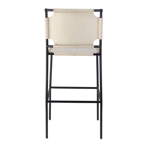 Asher Off-White Leather and Black Metal Bar Stool, image 2