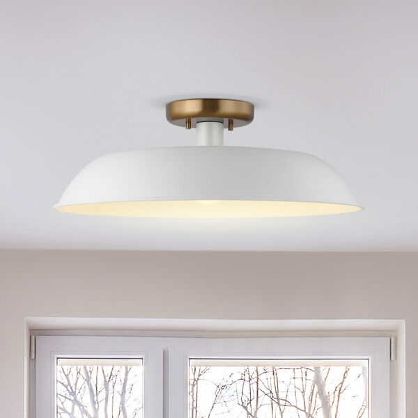 Colony Matte White and Burnished Brass One-Light Semi Flush Mount, image 5