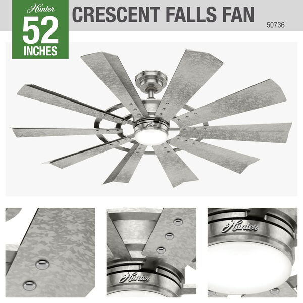 Crescent Falls Galvanized 52-Inch LED Ceiling Fan, image 3
