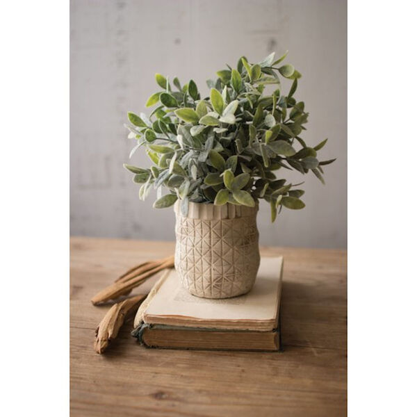 Green Artificial Sage with Criss Cross White Pot, image 1