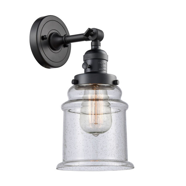 Canton Matte Black One-Light Wall Sconce with Seedy Glass, image 1
