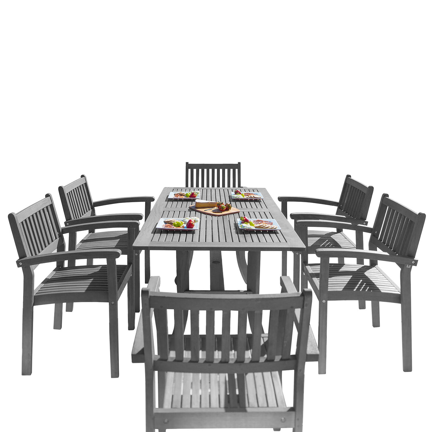Renaissance Outdoor Patio Hand-Scraped Wood 5-Piece Dining Set with Stacking Chairs 