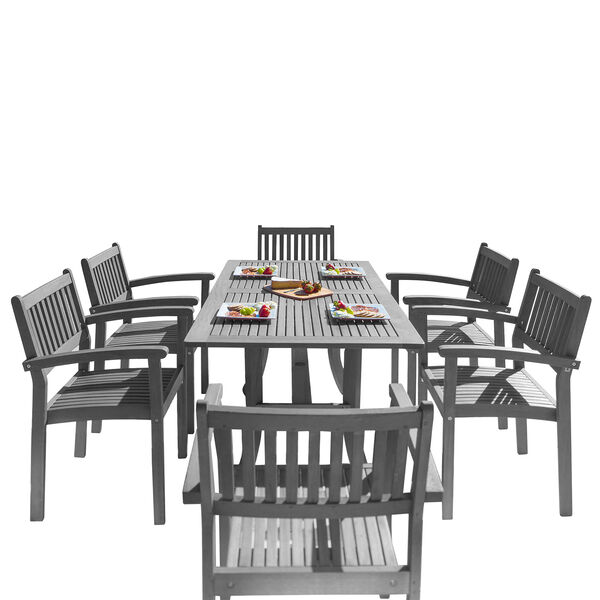 Renaissance Hand-scraped Wood Outdoor Patio Dining Set with Stacking Chairs, 7-Piece, image 1