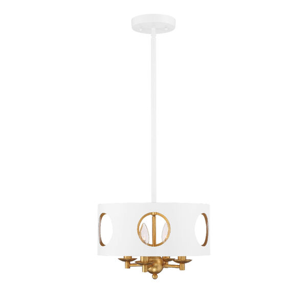 Odelle Matte White and Antique Gold Four-Light Ceiling Pendant, image 6