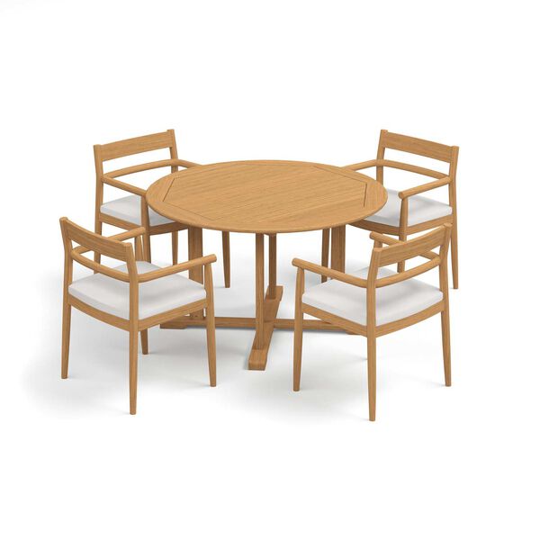 Lido and Oxford Brown Five-Piece Teak Round Dining Table and Armchairs Set, image 1