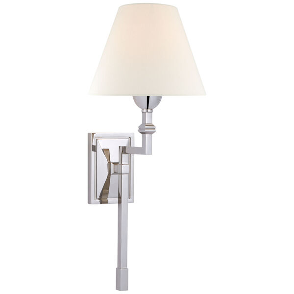 Jane Medium Single Tail Sconce in Polished Nickel with Linen Shade by Alexa Hampton, image 1