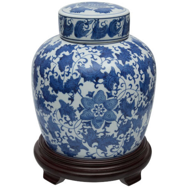 Blue and White Floral Porcelain Ginger Jar, image 1
