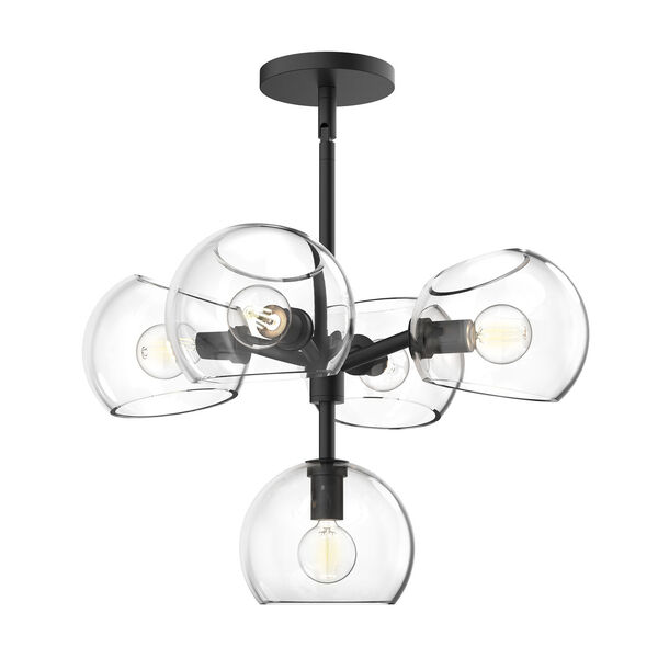 Willow Matte Black Five-Light Chandelier with Clear Glass, image 1