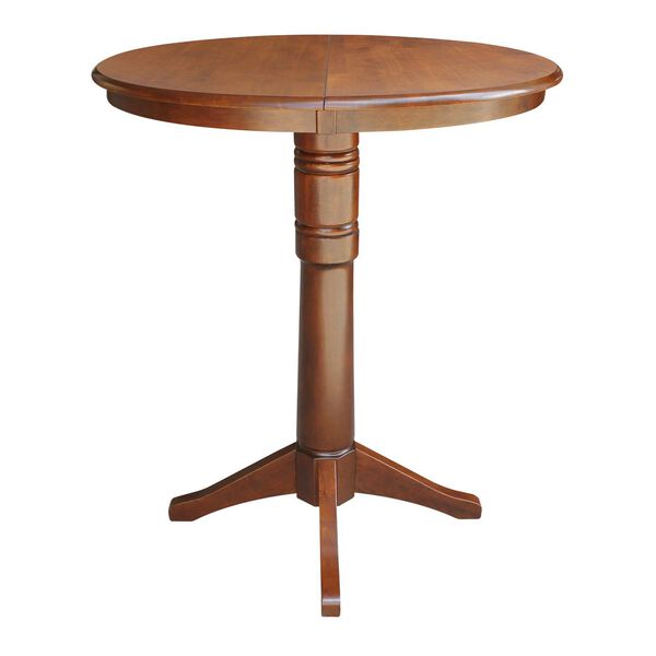 Espresso Round Pedestal Bar Height Table with 12-Inch Leaf, image 3