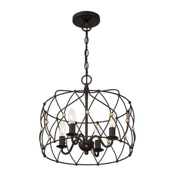 Zucca English Bronze and Antique Gold Four-Light Chandelier, image 2