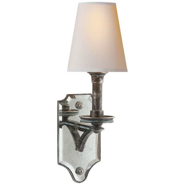 Verona Mirrored Sconce in Sheffield Nickel with Natural Paper Shade by Thomas O'Brien, image 1