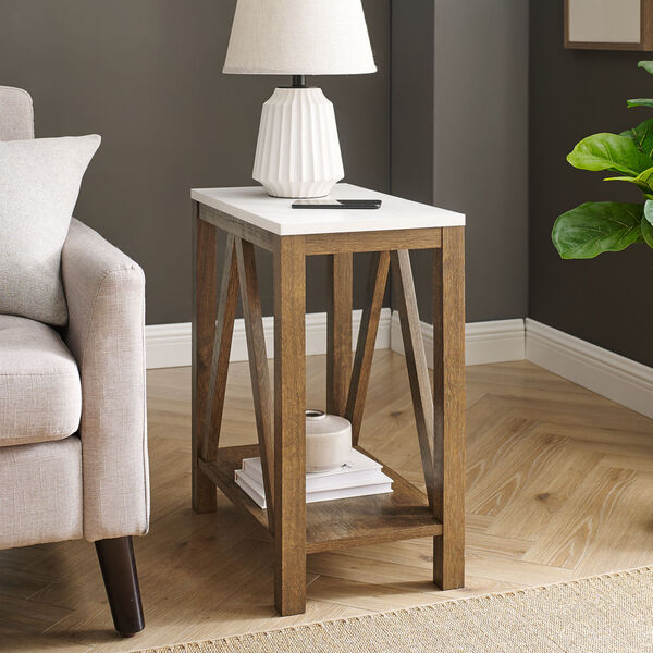 Faux White and Natural Walnut Side Table, image 5