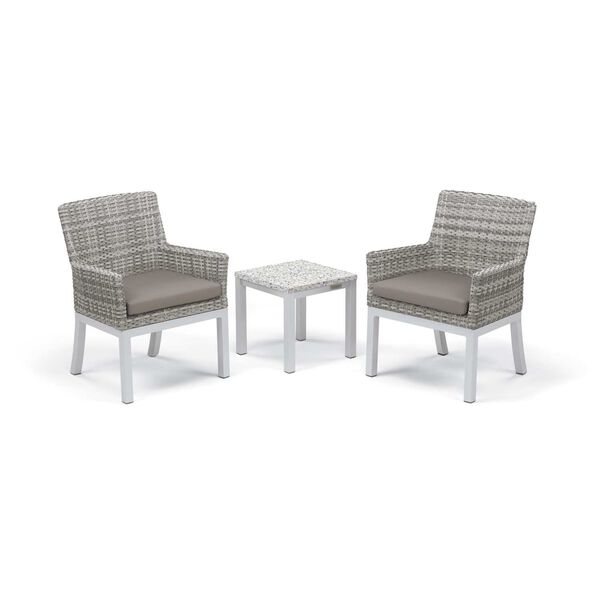 Travira and Argento Ash Stone Three-Piece Outdoor Armchair and End Table Conversation Set, image 1
