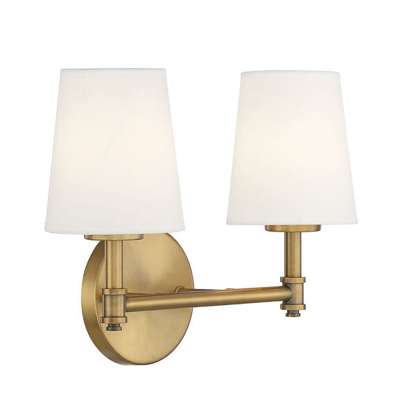 Lowry Natural Brass Two-Light Bath Vanity with White Linen Shade, image 4