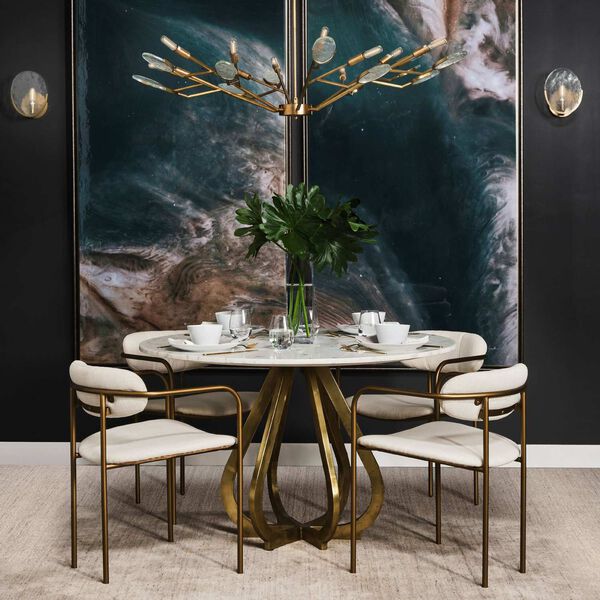 Laurent Marble Top Gold Metal Base Dining Table, image 3