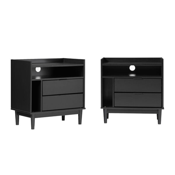 Lee Black Solid Wood Two-Drawer Night Stand with Gallery, Set of Two, image 1
