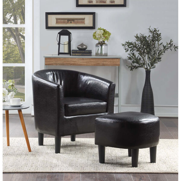 Take a Seat Black Faux Leather Churchill Accent Chair with Ottoman, image 2
