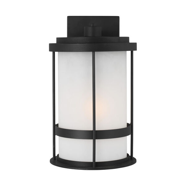 Wilburn Black Eight-Inch One-Light Outdoor Wall Sconce with Satin Etched Shade, image 1