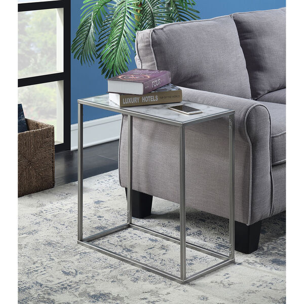 Gold Coast Faux Marble Chairside Table with Silver Base, image 1